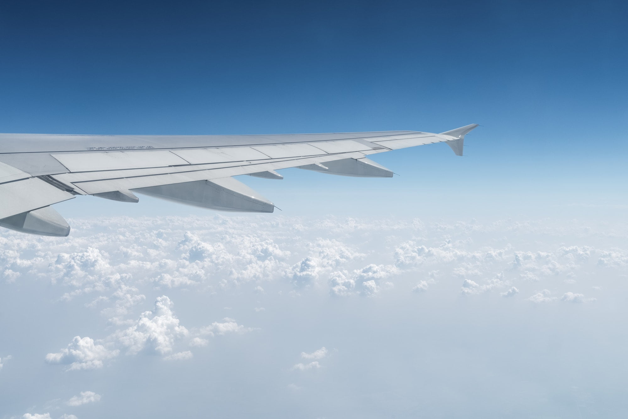 airplane wing in the sky, travel by plane